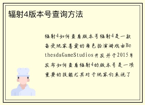 辐射4版本号查询方法